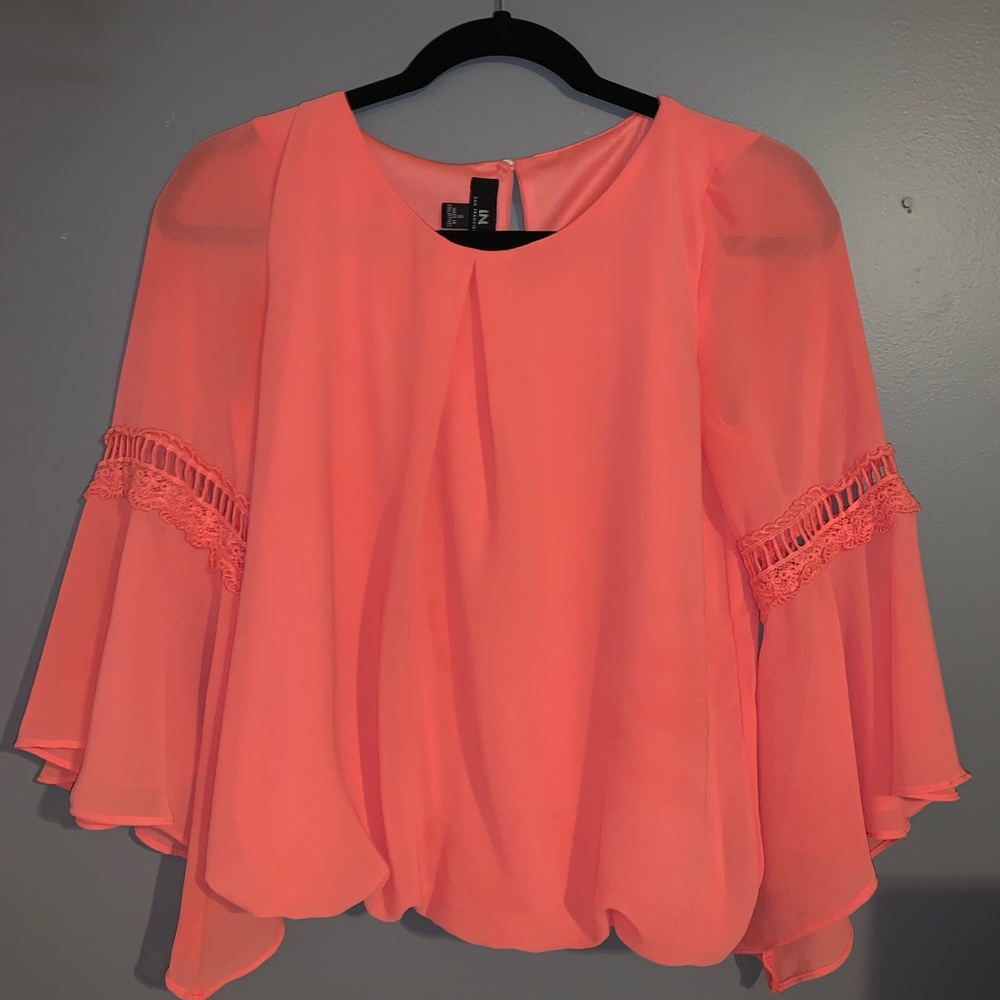 flowy bright pink sheer formal blouse